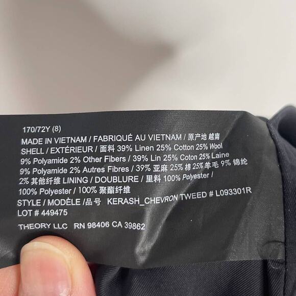 Theory Size 8 Navy Blue White Kerash Chevron Tweed Mini Skirt Linen Cotton Wool - Picture 5 of 7